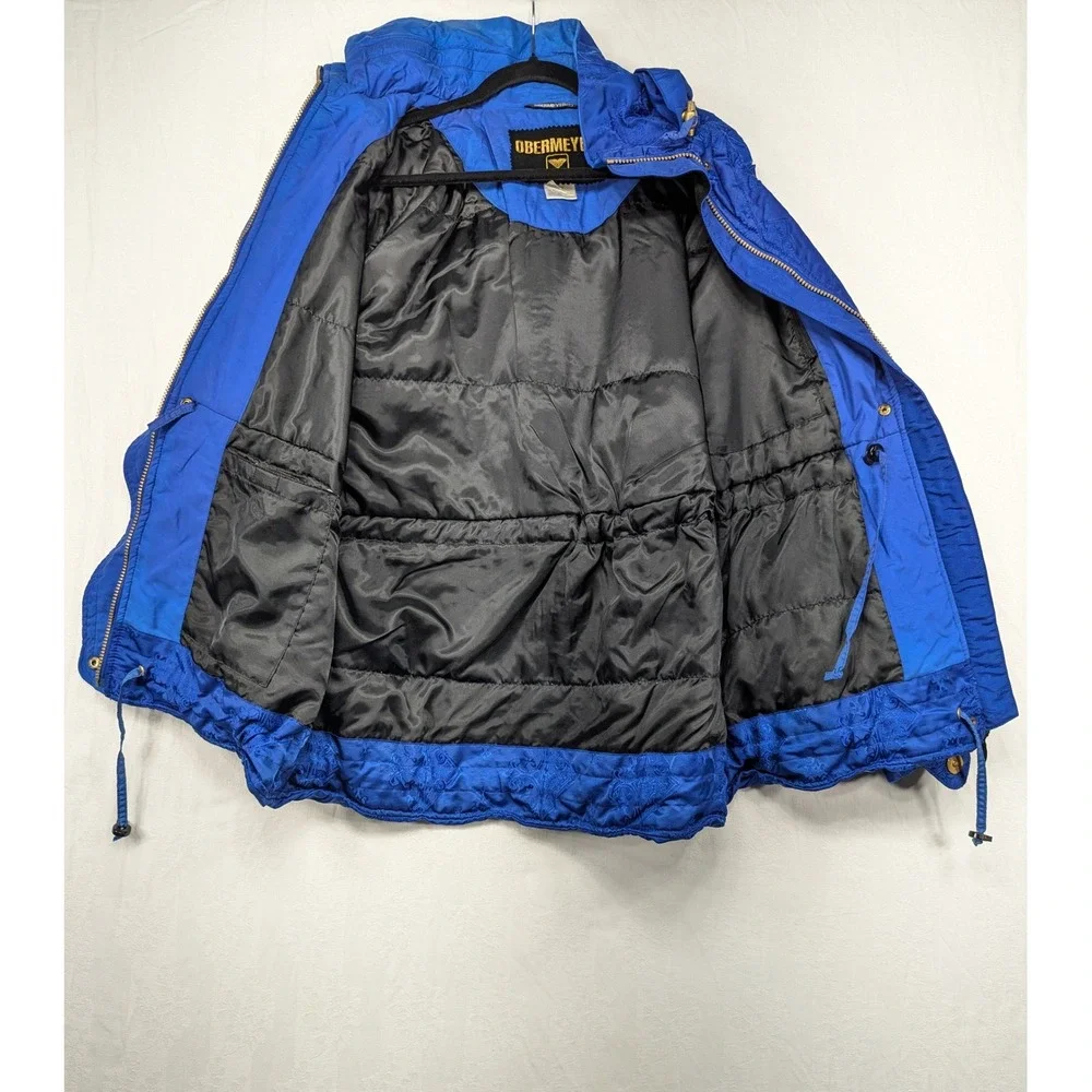 Obermeyer Royal Blue Damask‎ Pattern Hooded Ski Jacket Women's Size 12